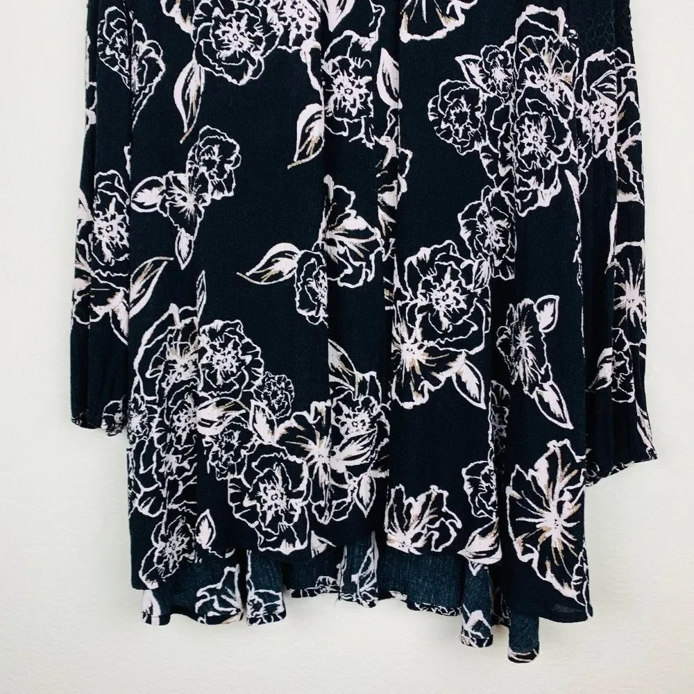 Free People Black Tree Swing Floral Tunic‎ Mini Dress Boho Size XS